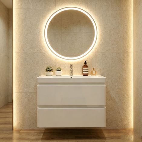 Meuble Salle de Bains avec vasque/lavabo laqué Blanc brillant BORA 80 suspendu laqué Blanc brillant (1/5)