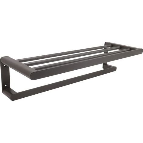 Toallero de pared, aluminio, acabado negro mate, doble barra, para baño, cocina, hotel. (1/5)