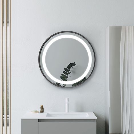 Signature Ava Round Front-Lit LED Bathroom Mirror with Demister Pad 600mm Diameter - Matt Black (1/4)