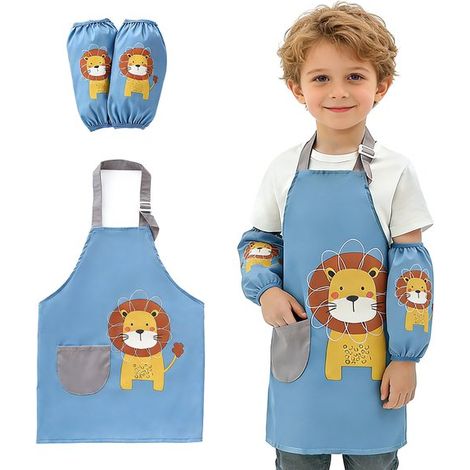 Set composto da grembiule e maniche regolabili e impermeabili per bambini. Grembiule da cucina con tasche per bambini e bambine, ideale per cucinare, preparare dolci, dipingere e fare giardinaggio. (1/5)
