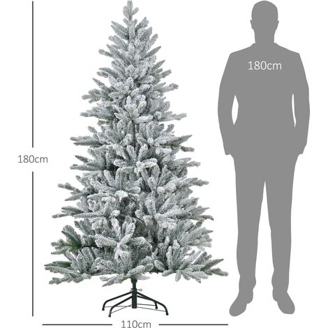 Sapin de Noël 180 cm, enneigé, ignifugé, base en métal, branches flexibles, vert (1/5)