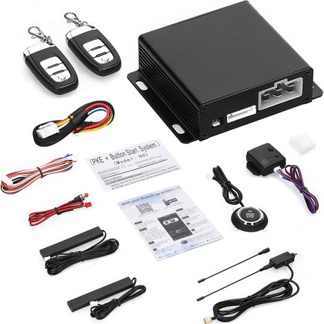 Sistema di allarme antifurto per auto 12V BT con avviamento a distanza PKE, kit di accesso senza chiave e chiusura centralizzata, controllo tramite app con 2 pulsanti per avvio/arresto. (1/4)