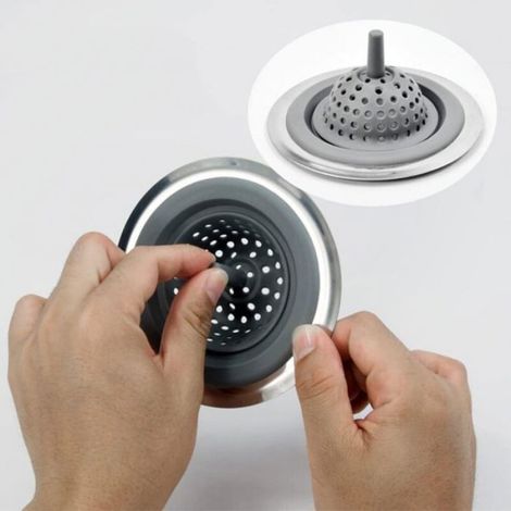 Drain de fossé filtre à ordures évier filtre à ordures lavabo drain acier inoxydable + filtre à déchets en silicone filet de drain (1/5)