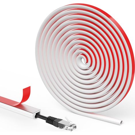 2m Auto-adhésif Cache-câble Sol, Goulotte Passe Cable Décorative pour Bureau Maison - 14mm(Largeur) x10mm(Hauteur) - Blanc (1/5)