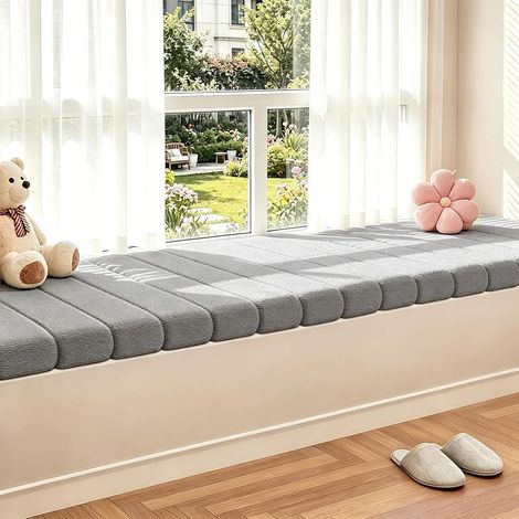 Coussin de banc, 120 x 40 cm, pour rebord de fenêtre, 4,5 cm d'épaisseur, amovible et lavable, avec dessous antidérapant, coussin d'assise pour banc de cuisine (gris) (1/5)