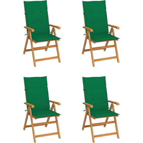 Gartenstühle 4 Stk. mit Grünen Kissen Massivholz Teak (1/5)