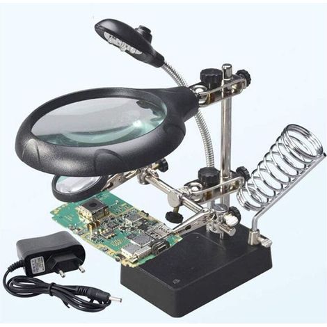 Station Troisième Main au Soudage 5LEDs Loupe à Poser 2,5X/7,5X/10X Lentille Support avec Pince pour Soudure Réparation Modelage.. (1/4)