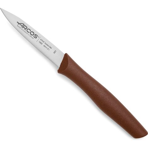 Coltello Mondador Arcos Nova 188528 in acciaio inox Nitrum e mango Polipropilene, lama marrone da 8,5 cm con coperchio lama e espositore
