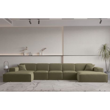 Wohnlandschaft U-Form CELES PREMIUM XL in Stoff Opera Velvet Olivgrün (1/2)