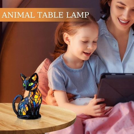Cute Animal Stained Glass Night Light – Battery-Powered Resin Desk Lamp For Bedroom, Living Room, Or Study