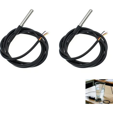 2-teiliges Temperatursensor-Set, DS18B20-Sonde, 1 m Kabel, Edelstahl, wasserdicht, für Arduino und Raspberry Pi (1/5)