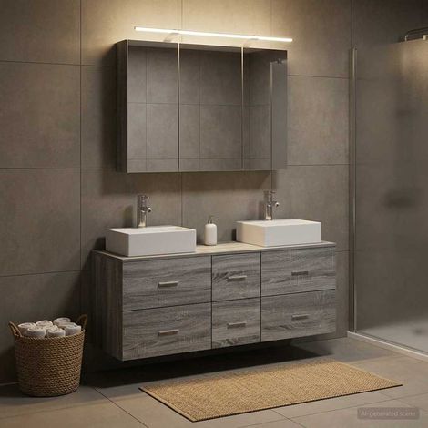 vidaXL Juego de muebles de baño 4 uds. Sonoma gris (1/5)