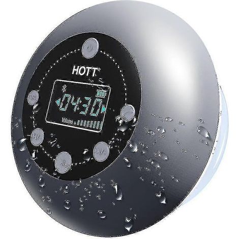 Radio de douche Bluetooth 5.0 étanche, enceinte sans fil pour la salle de bain, radio FM, appels mains libres, affichage de l'heure. (1/5)