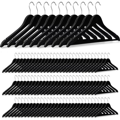 Set of 100 Relaxdays Wooden Clothes Hangers, Pants Rail, Skirts, Dresses, Jackets, 360° Swivel Hook, Black