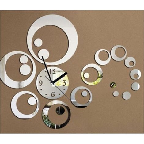 Horloge Murale Moderne Adhésive 3d Cercle Vague Effet Miroir