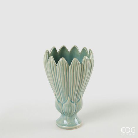 EDG Enzo De Gasperi Vaso Freaky Foglie Coppa H 21 Cm D 13,5 Cm Ceramica Waterproof Blue
