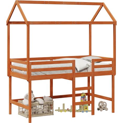 Loft Bed Frame Wax Brown 90 x 190 cm Solid Pine Wood vidaXL (1/5)