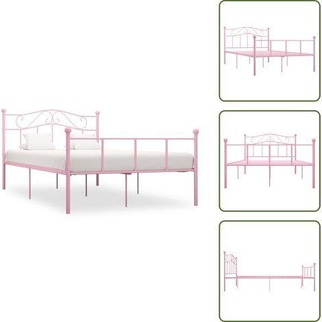Bettgestell Rosa Metall 140×200 cm - Metallbett - Rosa Bettgestell - Doppelbett Rahmen - Lattenrost - Bettgestell 140x200 (1/5)