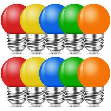10 Pack Ampoules Colorées LED 1W E27 G45 Ampoules D'éclairage, Rouge, Jaune, Bleu, Vert, Orange (1/5)