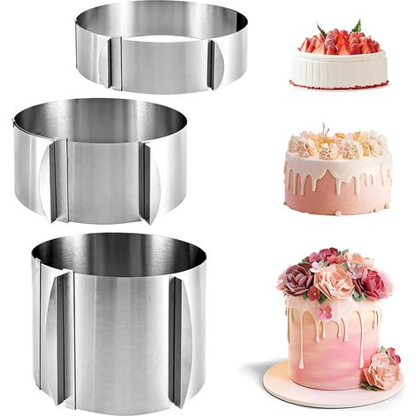 3 Pcs Cake Circles Adjustable 16-30cm, Height 15cm/8cm/5cm, Stainless Steel Baking Ring Temperature Resistant Baking Mold with Graduation, Accessories (1/5)