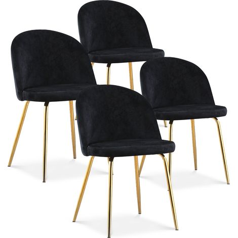 Lot de 4 chaises Cecilia Velours Noir pieds dorés (1/2)