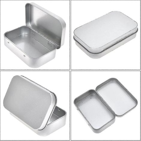 Boîtes métalliques rectangulaires vides à charnière - Lot de 10 mini boîtes de rangement portables argentées - Petit kit de rangement et organisateur pour la maison Hk (1/5)