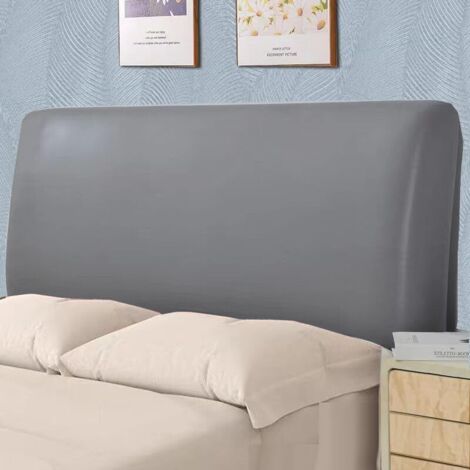 QORVA-Housse de tête de lit (gris, 180 cm, convient aux têtes de lit de 170 à 190 cm), housse de lit king size extensible en similicuir imperméable, protection intégrale