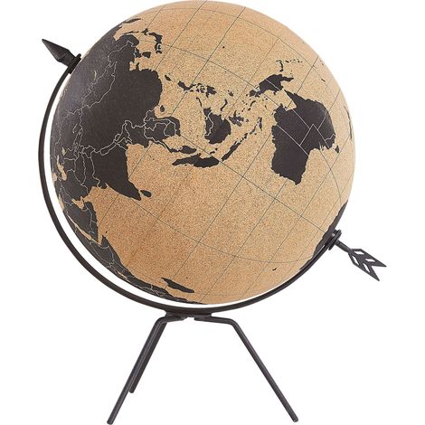 Globo de mesa decorativo de corcho marrón con base de metal y flecha 35 cm Battuta