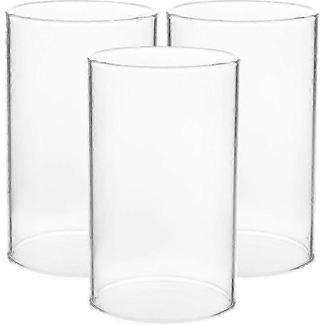 Lot de 3 bougeoirs cylindriques en verre transparent coupe-vent, abat-jour tubulaires ouverts, l (1/4)