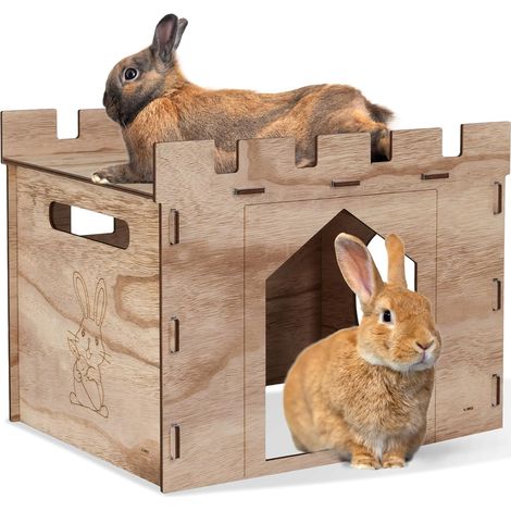 1 Maison Lapin Bois, Grand Espace, Cachette Amovible, Balcon, Pour Rongeurs Intérieur