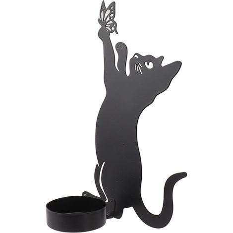 Bougeoir décoratif en forme de chat, résistant et élégant, idéal pour la décoration intérieure, les mariages et les fêtes. Motif chat et papillon. (1/5)
