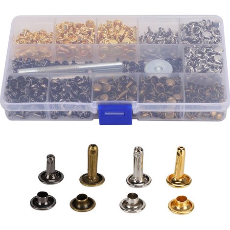 Lot de 480 doubles rivets à capuchon, 4 couleurs, kit en métal pour ceinture en cuir et bagagerie (1/5)