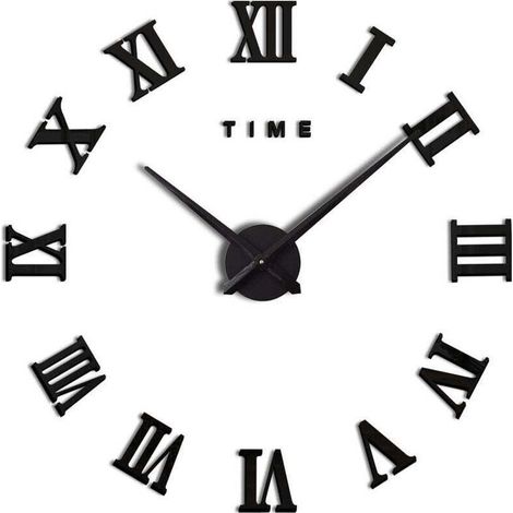 Moderne DIY Grand Pendule Murale Chiffres Romains Big Montre Stickers 3D Horloge Montre Murale Home Office Décoration Amovible (Batterie Non Inclus) Noir 70-120cm (1/4)
