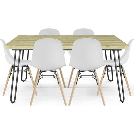 Pack Tavolo Hairpin (90x150 cm) + 6 Sedie da Pranzo Nordic Skögur Bianco (1/5)