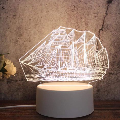 Veilleuse 3D pour Enfants,Illusion Nuit Lumiere Lampe de Chevet, 3 Couleurs de Nuit pour Chambre Enfant anniversaire Enfants Noël Cadeau,Bateaux à voile