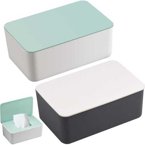 2 Stück Feuchttücherbox, Babytuchboxen mit Deckel für das Home Office – Grün und Grau (1/5)