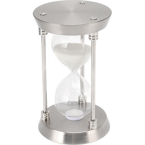 Sablier décoratif en métal de style vintage, avec une finition brillante, un sablier remplaçable, de couleur argentée, 15 minutes. (1/5)