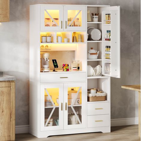 Aparador alto con LED y enchufes MDF 105x40x185 cm OKMYHOME (1/5)