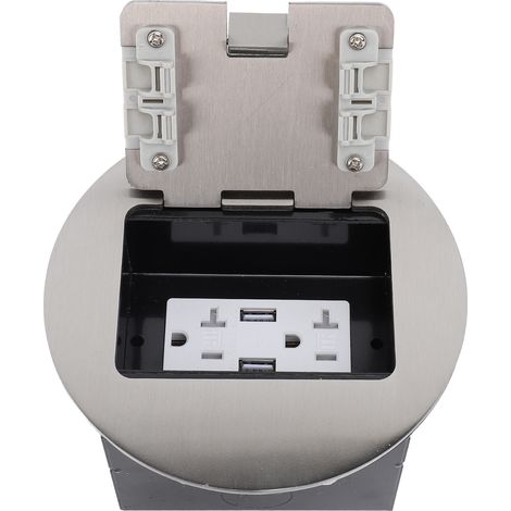 Prise électrique de sol encastrable 20A 2500W, 2 prises + 2 ports USB, acier inoxydable et PC, boîtier de sol (1/5)