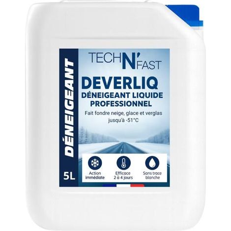 Déneigeant dégivrant liquide - 50°C bidon 5L - action rapide efficace contre neige verglas pour routes, allées, voitures hiver