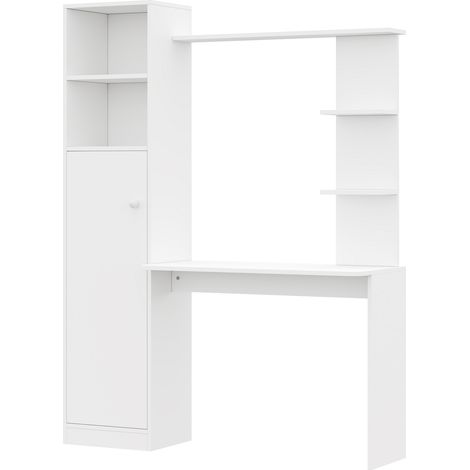 CAIziBureau, table de bureau et table d’étude, avec armoire et étagère de rangement, design de bureau moderne, 123,5 x 45 x 168,5 cm, blanc (1/5)