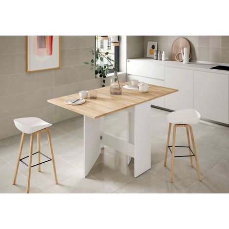 Tavolo da pranzo pieghevole con piano abbattibile, Tavolo ausiliario richiudibile, cm 78 x 77 x 31, colore Bianco e Rovere (1/5)