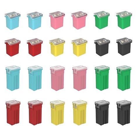 24 Pieces Square Shape Fuse Assortment, Automotive Low/High/Standard Jcase Box Fuses for Trucks, Cars and SUVs (20A/30A/40A/50A/60A/80A, Each 2 Pieces) (1/5)
