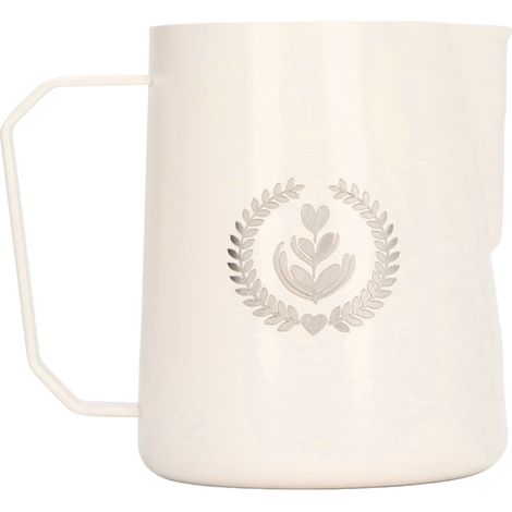 Verseur à lait en acier inoxydable, pot mousseur blanc 450ml pour café, boissons lactées, tasse mélangeuse. (1/5)