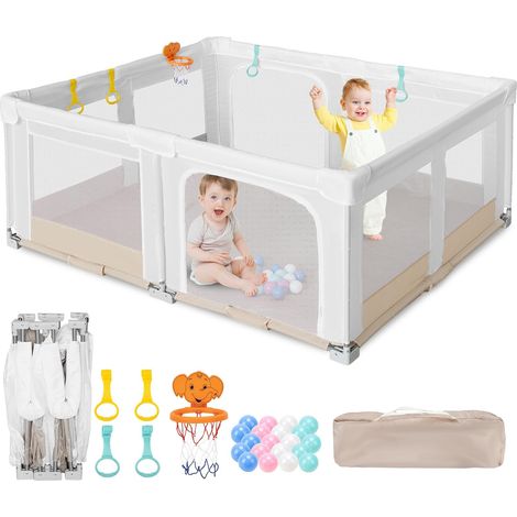Grand Parc Pliable pour Bebe et Tout-petits:180x150x75cm pour l'intérieur et l'extérieur,Avec 20 Balles Océaniques,1 Panier de Basket,4 Poignées et 1 Sac de Transport - Espace de Jeu Idéal pour Enfant (1/5)