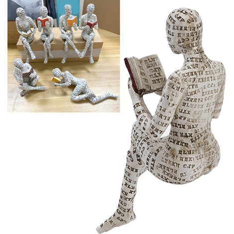 Figurine Femme en Résine Lisant - Décoration Bibliothèque Moderne en Pulp Molding pour Intérieur