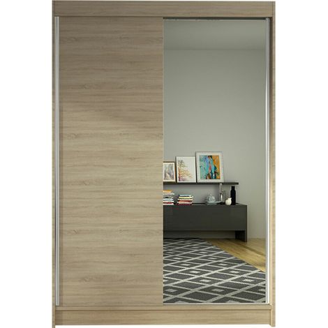 Armario Closico Salvor I, Roble Sonoma, 200x120x58cm, Puertas de armario: Correderas, Número de estantes: 5