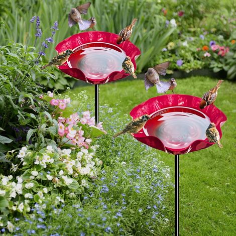 2-piece Bird Bath, 14.5 cm diameter, 74 cm height, Outdoor Waterer, Rust-Coated Stainless Steel, Bird Feeder, Garden Decoration, Wild Bird Feeding Station (1/5)