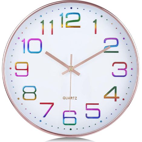 Moderne, geräuschlose 3D-Wanduhr in verschiedenen Farben, 30 cm, roségoldfarben, gut lesbar, dekorativ, für Küche und Bad (1/5)