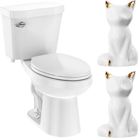 Set De 2 Caches pour Vis De Toilettes en Céramique Au Design Chat, Chat Blanc avec des Accents Dorés, Couvre-Vis Décoratifs pour Toilettes Protègent Contre La Corr (1/5)